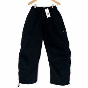 Street Zen Utility Cargo Pants Parachute Ruched Streetwear Skater Y2K Black Sz L
